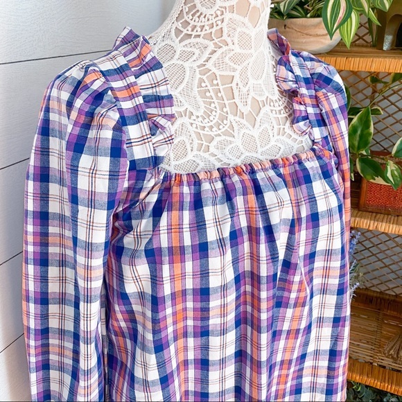 NWT Twelve Twelve Shannon Plaid Blouse Purple XS Anthropologie - Picture 9 of 12